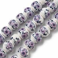手作り花柄陶器セラミックビーズ連売り  ラウンド  プラム  10mm  穴：2mm  約35個/連  13.5インチ&nbsp;PORC-M007-10mm-05