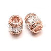 Column Brass Micro Pave Cubic Zirconia European Bead&nbsp;ZIRC-N017-20RG-NR