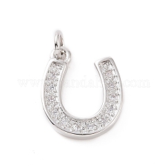 Brass Micro Pave Cubic Zirconia U Shape Charms, with Jump Ring, Cadmium Free & Lead Free, Horse Shoe Charms, Platinum, 15x12x2mm, Hole: 2.8mm