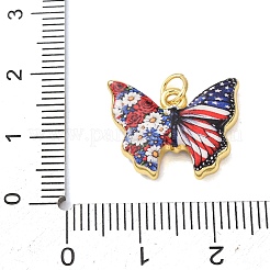 プリントブラスペンダント  アメリカ国旗のチャームが付いた蝶  ゴールドカラー  マリンブルー  14.5x18.5x4mm  穴：3mm&nbsp;KK-CBA8989-02A