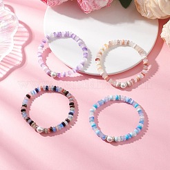 女性用模造翡翠ガラスビーズストレッチブレスレット4個  ロンデル  シェルパール付き  ミックスカラー  内径：2-1/8インチ（5.5cm）&nbsp;BJEW-JB12594