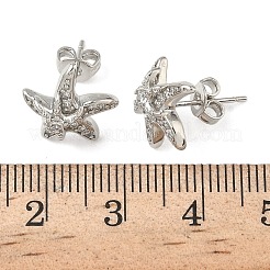 真鍮マイクロペーブクリアキュービックジルコニアスタッドピアス  ラックめっき  長持ちメッキ  カドミウムフリー＆鉛フリー  プラチナ  ヒトデ  13.5x12.5mm&nbsp;EJEW-A145-03D-P