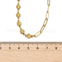 聖パトリックデー 304ステンレススチール製クローバーリンクチェーンとペーパークリップチェーンネックレス（女性用）  ゴールドカラー  16.93インチ（43cm）&nbsp;NJEW-JN06171