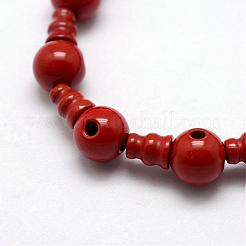 天然レッドジャスパー3-ホールグルビーズ連売り  仏教のジュエリーには  Tドリルビーズ  16.5~18mm  穴：2~3mm  2個/セット  1セット/連  10インチ&nbsp;G-K149-05