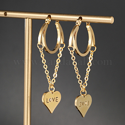 201 Stainless Steel Tassel Heart with LOVE Hoop Earrings&nbsp;VU5295
