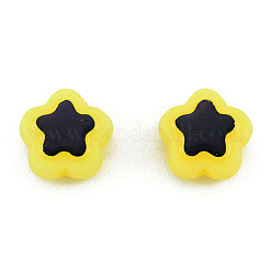 不透明なメッキアクリルビーズ  ライン入り  スター  きいろ  9.5x10x5mm  穴：1.6mm  約1850個/500g&nbsp;OACR-N136-01D