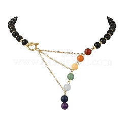 Chakra Gemstone Round Beaded Necklaces with 304 Stainless Steel OT Clasps&nbsp;NJEW-JN06348