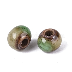 手作りの陶器ビーズ  オーバル  クラックルビーズ  濃い緑  7~8x6~7x5~6mm  穴：2~2.5mm&nbsp;PORC-Q006-06A