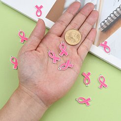 10月の乳がん啓発リボン合金エナメルペンダント  銀色のメッキ  25x15x2mm  穴：2mm&nbsp;ENAM-E262-S