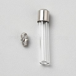 真鍮とガラスのペンダント  コラムウィッシングボトルチャーム  プラチナ  32.5x6mm  穴：1.8mm&nbsp;GLAA-WH0031-95A