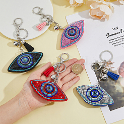 4Pcs 4 Colors Velvet Evil Eye Full Rhinestones Keychains&nbsp;KEYC-DC0001-26