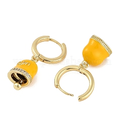 Bell Brass & Enamel Hoop Earrings for Women&nbsp;EJEW-U015-25G-E
