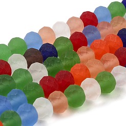 透明ガラスビーズ連売り  多面カット  艶消し  ロンデル  ミックスカラー  10mm  穴：1mm&nbsp;X-EGLA-A034-M10mm-63