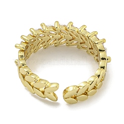 Leaf Brass Micro Pave Cubic Zirconia Open Cuff Ring for Women&nbsp;RJEW-E296-09G