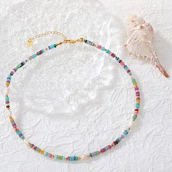 1Pc Rondelle Natural Agate & Pearl & Brass Beaded Necklaces for Women&nbsp;NJEW-SZ0001-69
