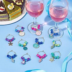 Ocean Theme Alloy Enamel with Plastic Imitation Pearl Wine Glass Charms&nbsp;AJEW-AB00095