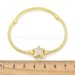 真鍮製マイクロパヴェキュービックジルコニアコネクターブレスレット  女性のためのジュエリー  スター  18KGP本金メッキ  7-1/8インチ（18cm）&nbsp;BJEW-S158-18G