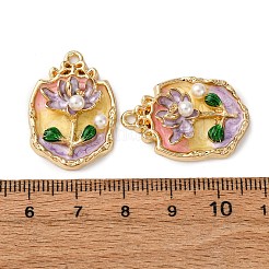 ライトゴールドトーン合金エナメルチャーム  花のチャーム  ABSの模造パールと  ラックめっき  オーバル  27.5x19x6mm  穴：1.8mm&nbsp;ENAM-B028-35KCG-01