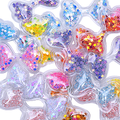 プラスチックと樹脂およびポリマー粘土の付属品  ボビーピンアクセサリーのDIY  グリッターパウダー  星とちょう結び  ミックスカラー  25x39x3mm&nbsp;RESI-CJC0007-35