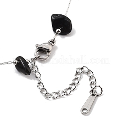 Natural Obsidian Nuggets Link Chain Necklaces&nbsp;NJEW-H041-06P-04