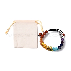 Round Imitation Amber & Mixed Stone Braided Bead Bracelet for Girl Wome&nbsp;BJEW-JB06962-01