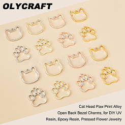 32Pcs 8 Styles Cat Head Paw Print Alloy Open Back Bezel Charms&nbsp;PALLOY-OC0002-99