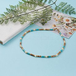 Natural Picture Jasper & Turquoise Beaded Necklaces&nbsp;NJEW-JN03253