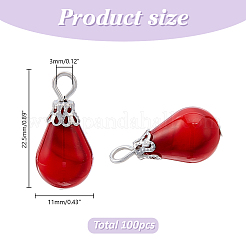 天然石風アクリルパーツ100個  ティアドロップ  鉄ループ付き  プラチナ  22.5x11mm  穴：3mm&nbsp;PALLOY-AR00038
