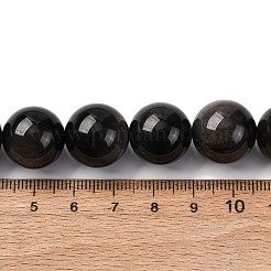天然銀光沢の黒曜石ビーズ 連売り  ラウンド  16mm  穴：1.2mm  約25個/連  15.55''（39.5センチメートル）&nbsp;G-F808-C01-16mm