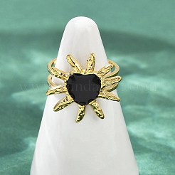 ハートサン 304 ステンレススチール エナメル 指輪（女性用）  イオンプレーティング（ip）  18KGP本金メッキ  ミックスカラー  ハートサン：19.5x19mm  usサイズ6（16.5mm）&nbsp;RJEW-G355-08G