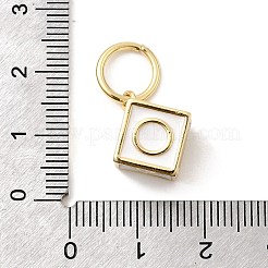 真鍮製エナメルペンダント  文字付きのキューブ  丸カン付き  ラックめっき  長持ちメッキ  カドミウムフリー＆鉛フリー  18KGP本金メッキ  ホワイト  18x13x10mm  穴：7.6mm&nbsp;KK-P338-43G-02