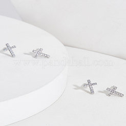 真鍮マイクロパヴェクリアキュービックジルコニアスタッドピアス（女性用）2ペア  クロス  プラチナメッキ  8.5x6mm&nbsp;EJEW-LP0001-57P