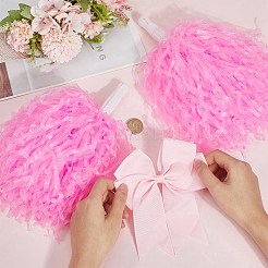プラスチックのチアリーディング用ポンポン チアリーディング用ハンドフラワー  女性と女の子のためのリボン結びポリエステルワニ口ヘアクリップ付き  パールピンク  280mm  4pc&nbsp;AJEW-CN0005-94A