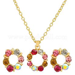 リング合金ラインストーンペンダントネックレス＆スタッドピアスセット  ゴールドカラー  475mm&nbsp;WG4EA96-02