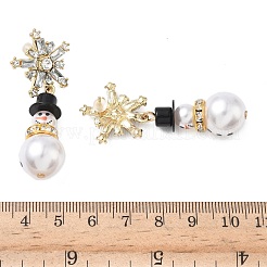 合金スタンドピアス  ラインストーン＆プラスチック付き  雪だるま  ゴールドカラー  52x21mm&nbsp;EJEW-H173-01G