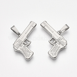 変色しない304ステンレススチールペンダント  銃の形  ステンレス鋼色  22x30x3mm  穴：8x3.5mm&nbsp;STAS-T045-32P