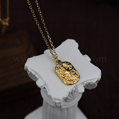 304 Stainless Steel Textured Rectangle with Star Pendant Necklaces for Women&nbsp;WGF8010-01