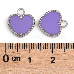 304ステンレススチールエナメルチャーム  ハートチャーム  紫色のメディア  12.8x11.5x3mm  穴：1.8~2mm&nbsp;STAS-L022-485P-02