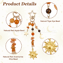 1Pc Gemstone Chip Bead & Alloy & Stainless Steel Pendant Keychains&nbsp;HJEW-BM0001-76B