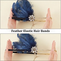 合金ラインストーンヘッドバンド  女性のためのヘアアクセサリー  羽付き  ダークブルー  内径：155mm&nbsp;OHAR-WH20014-002A
