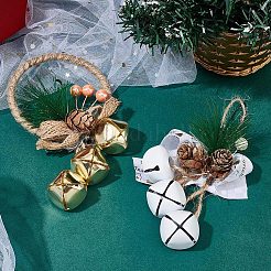 クリスマスベルペンダントデコレーション2個、2スタイル  ジュートロープ/リング付き  クリスマス ツリー ハンギング デコレーション ボウ ベル用  ミックスカラー  150~155x80x30~32mm  1個/スタイル&nbsp;HJEW-GF0001-34