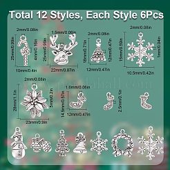 72個12スタイルチベットスタイルアロイペンダント  鉛フリー＆カドミウムフリー  クリスマスのために  混合形状  アンティークシルバー  14.5~28.5x10~22x2~3mm  穴：1.5~2.5mm  6個/スタイル&nbsp;FIND-SC0004-77