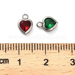 304ステンレススチールラインストーンペンダント  ハート  ミックスカラー  プラチナ  8x6x3mm  穴：1.5mm&nbsp;STAS-B084-01P