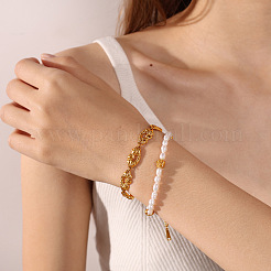 304 Stainless Steel Textured Lip Link Chain Bracelets for Women&nbsp;WG1034E-02