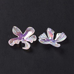 レインボー虹色メッキアクリルビーズキャップ  5花びら  花  カラフル  21x20x5mm  穴：1.5mm&nbsp;OACR-A017-09