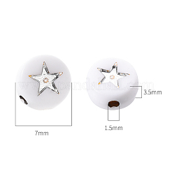 白い不透明なアクリルビーズ  スターとフラットラウンド  銀メッキ  7x4mm  穴：1.5mm  約200個/袋&nbsp;PACR-YW0001-04B