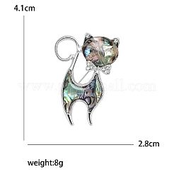 猫型シェルピン  バックパックの服のための合金のラインストーンのブローチ  プラチナ  41x28mm&nbsp;PW-WGCEA34-01