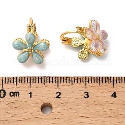 Flower Brass Enamel Hoop Earrings&nbsp;EJEW-P308-08G