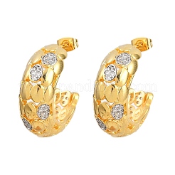 Brass Micro Pave Cubic Zirconia C-Shaped Stud Earrings&nbsp;EJEW-L275-08G