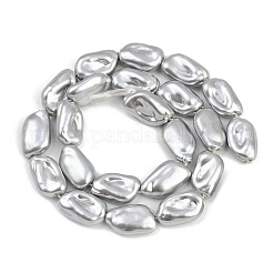 電気メッキガラスビーズ連売り  模造パール  ナゲット  銀  11~20x11~12x6mm  穴：1.2mm  約26~27個/連  15.55~16.14''（39.5~41センチメートル）&nbsp;GLAA-H039-04B